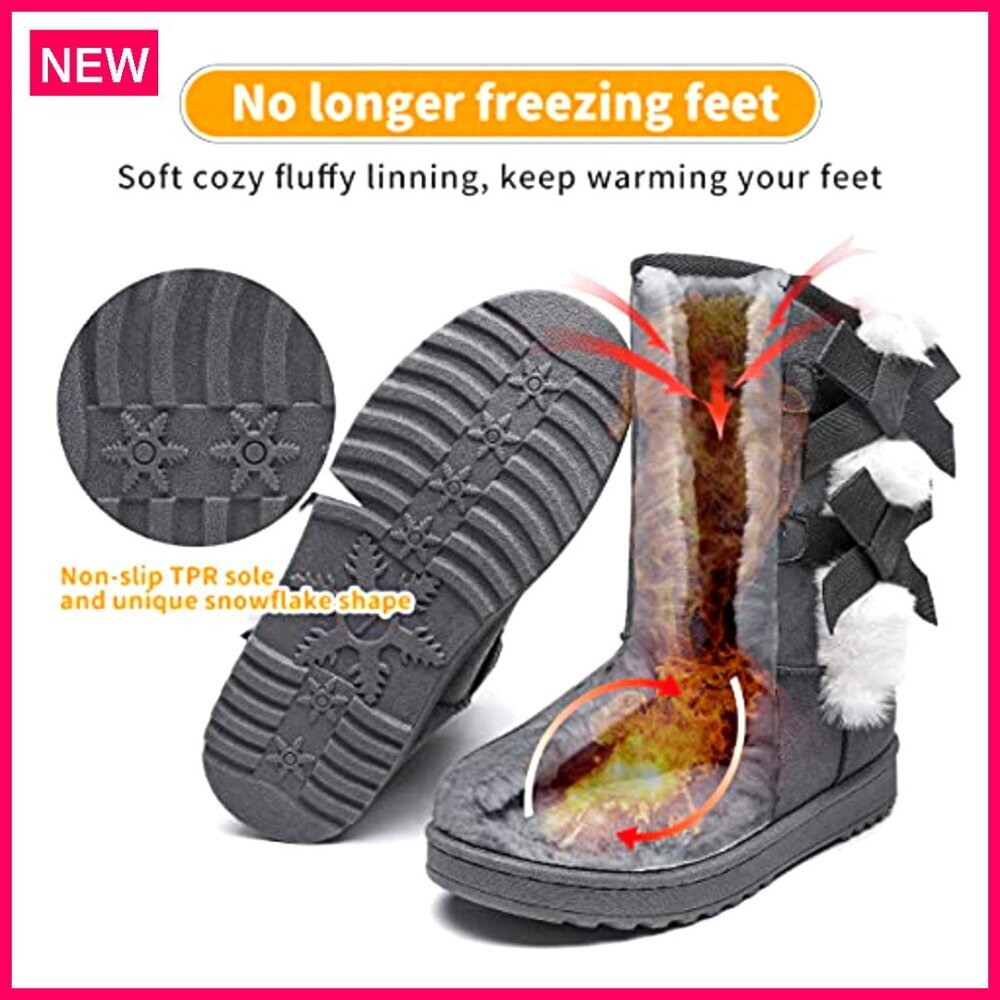 Women's Mid Calf Winter Snow Boots Fur Lined Slip On Fashion Bootie - Picture 4 of 8
